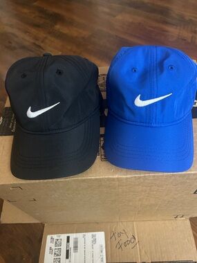 Nike Kids Black and Blue Swoosh Baseball Caps